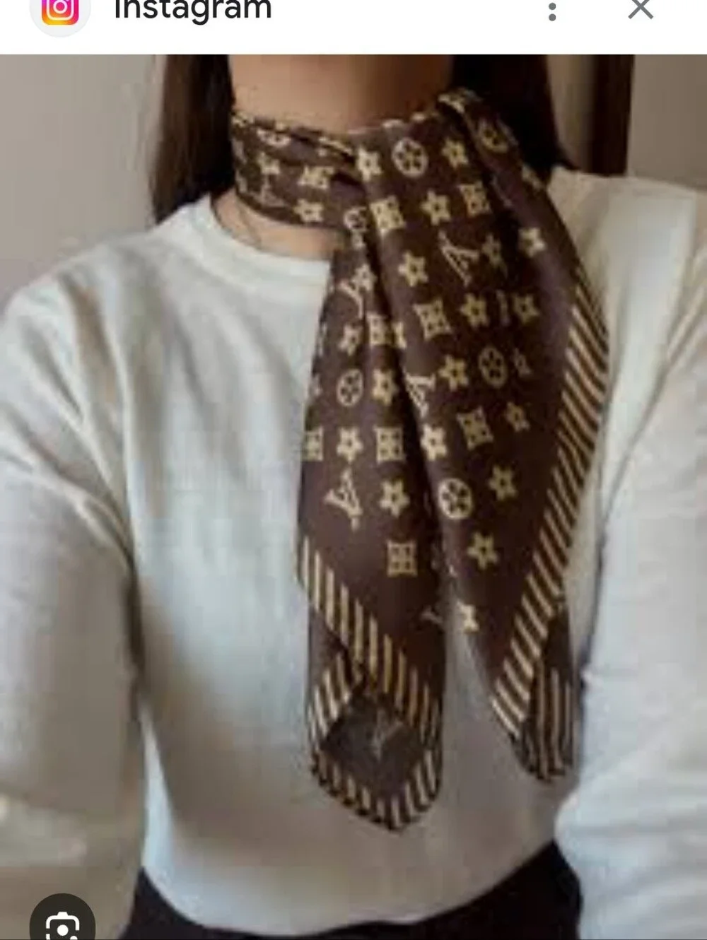 Luxury Brown Or White Patterned Silk Scarf with Gold Accent